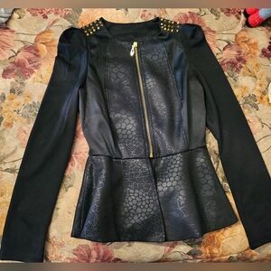 Black Peplum Jacket with Gold Accents